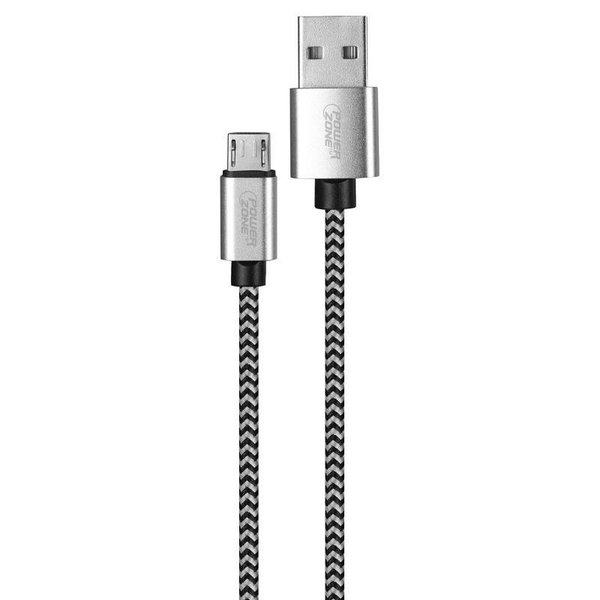 Powerzone Micro Charging Cable, Braided Cable  Aluminum Alloy, Black  White Braided Cable, 3 ft L KL-029X-1M-MICRO